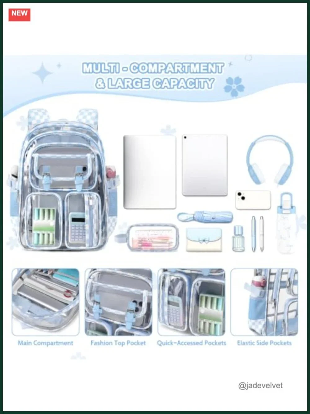 3Pcs Clear Backpack Set Heavy Duty Stadium Approved Transparent Backpack with